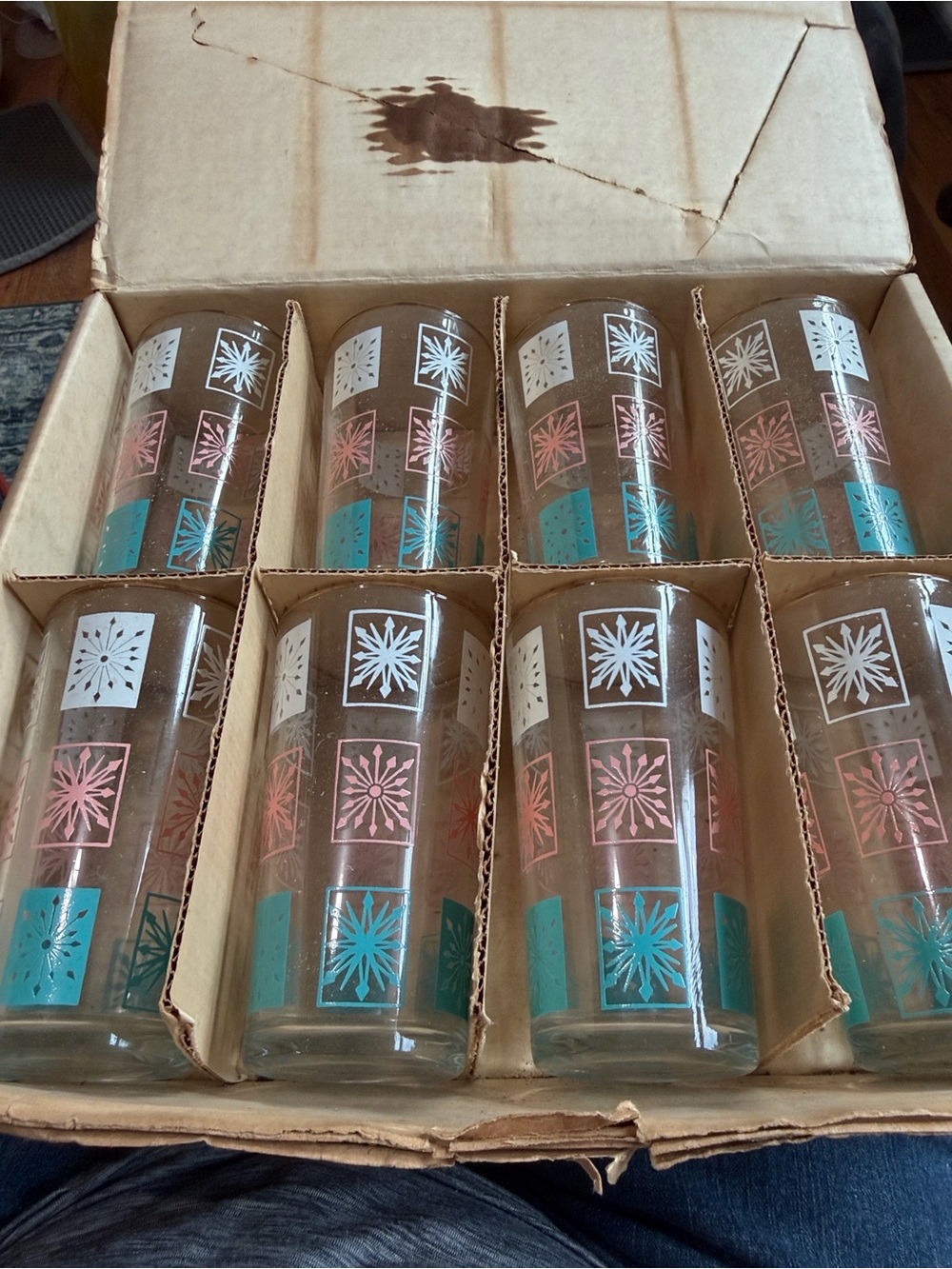 Hazel Ware, Atomic Star and Snowflake Mid century  Modern, highball glasses.